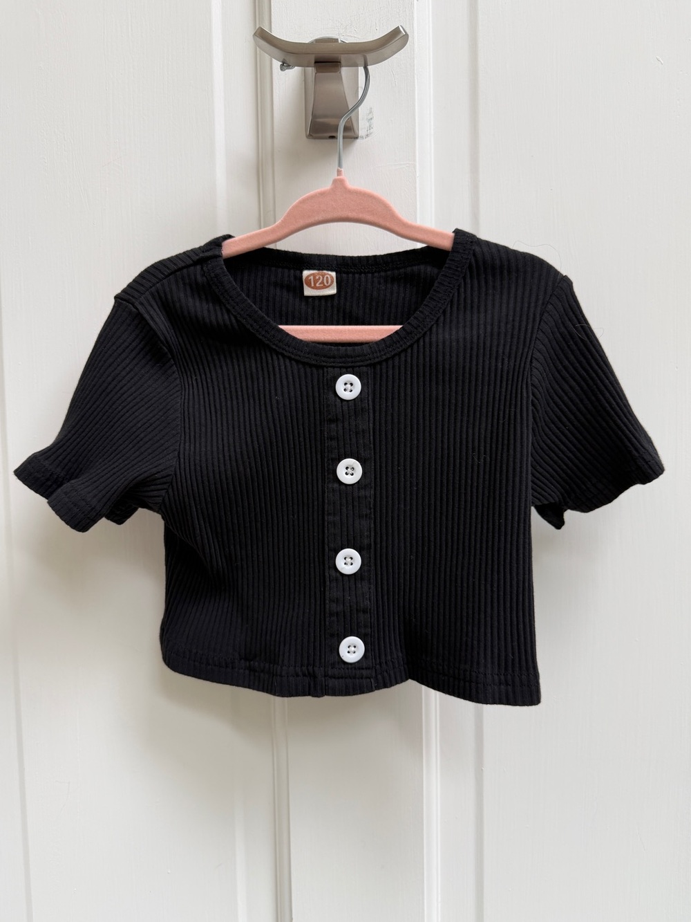 Girls' 5 Black Ribbed Button-Front Crop Top Shirt Blouse Top